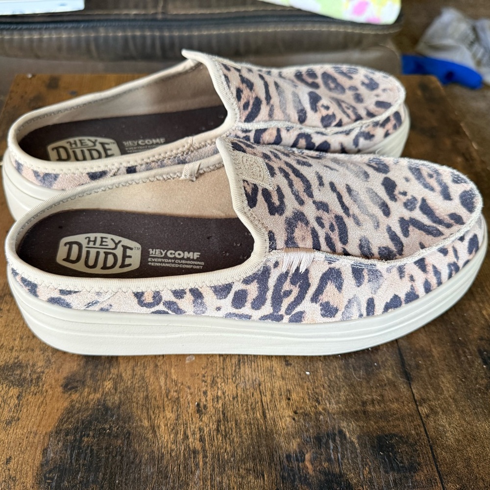 Hey Dude Slip-On Sneakers in Pink Leopard and White Platform